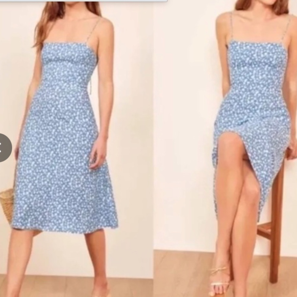 Reformation Peach Midi Dress Blue Floral